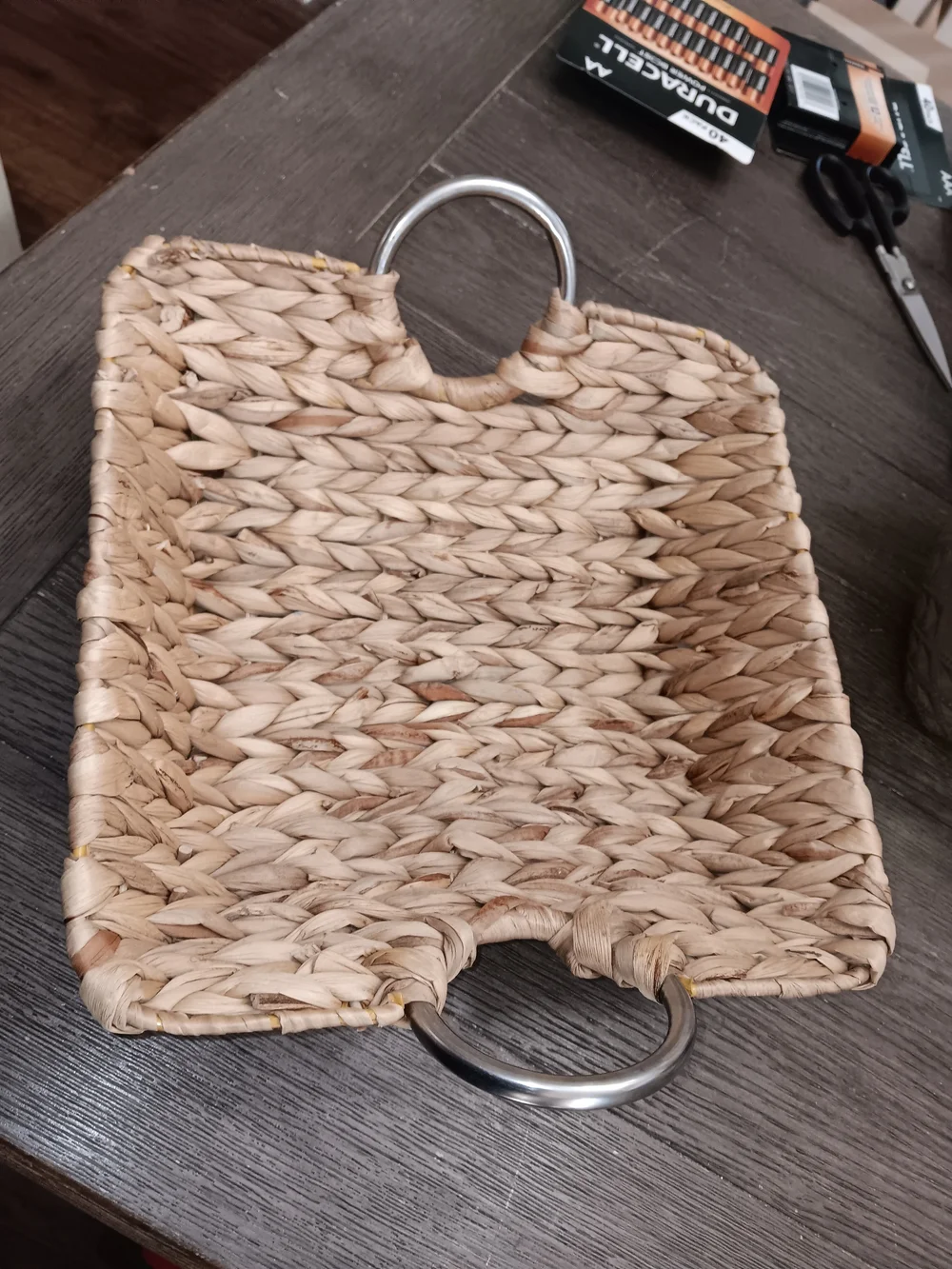 Natural Braided Seagrass Tray with Metal Handles